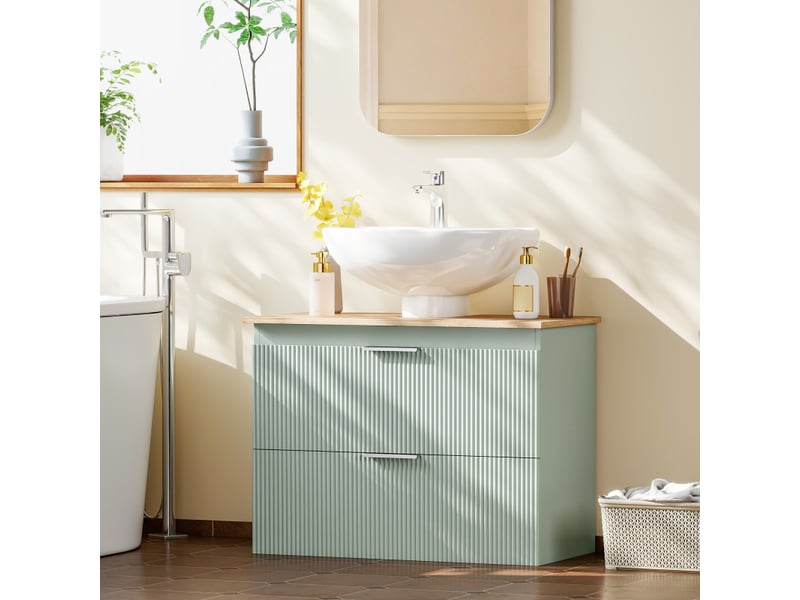  Meuble sous vasque percival rangement salle de bain design vert naturel bois 80 cm  - Conforama B