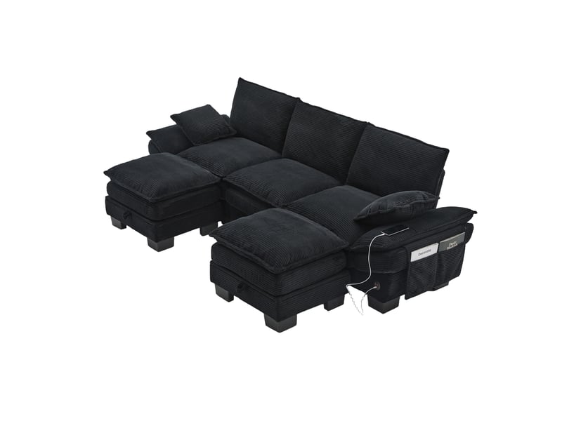  Canapé d'angle panoramique fixe 3 places tissu noir  - Conforama A