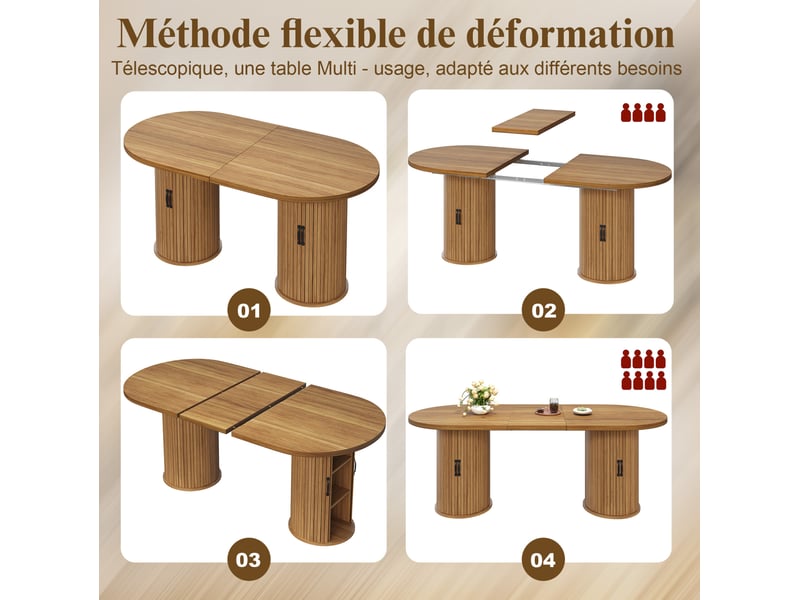  Table à manger extensible 150 à 190 cm avec rangement caché, poignées en métal, mdf marron foncé  - Conforama E