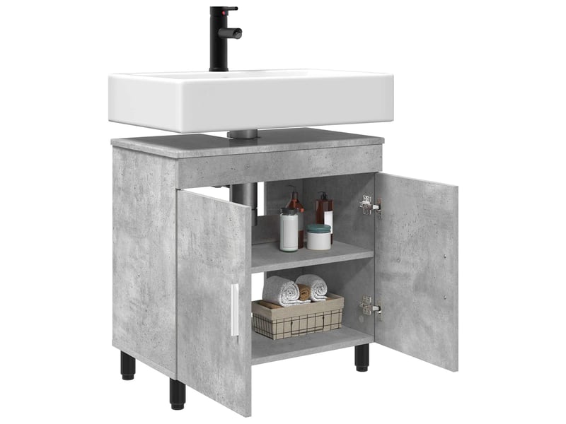  Unité de vanité de salle de bain, meuble de rangement gris béton 60x35x60 cm shl7392  - Conforama C