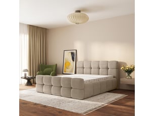 Lit coffre 200x200 cm <strong>MASSENO</strong>  <strong></strong> coloris beige