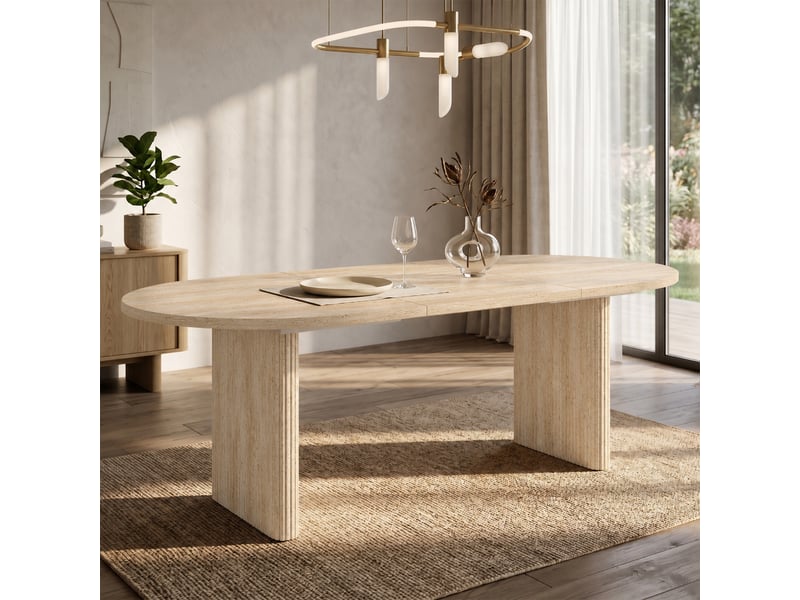 Table de cuisine ovale avec allonge beige - 90x140-200max.cm mdf - Conforama D