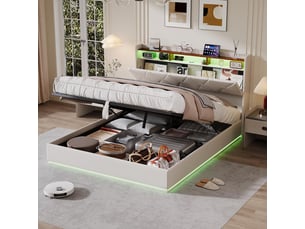 Lit coffre 140x200 cm <strong>SANS MARQUE</strong>  <strong></strong> coloris beige