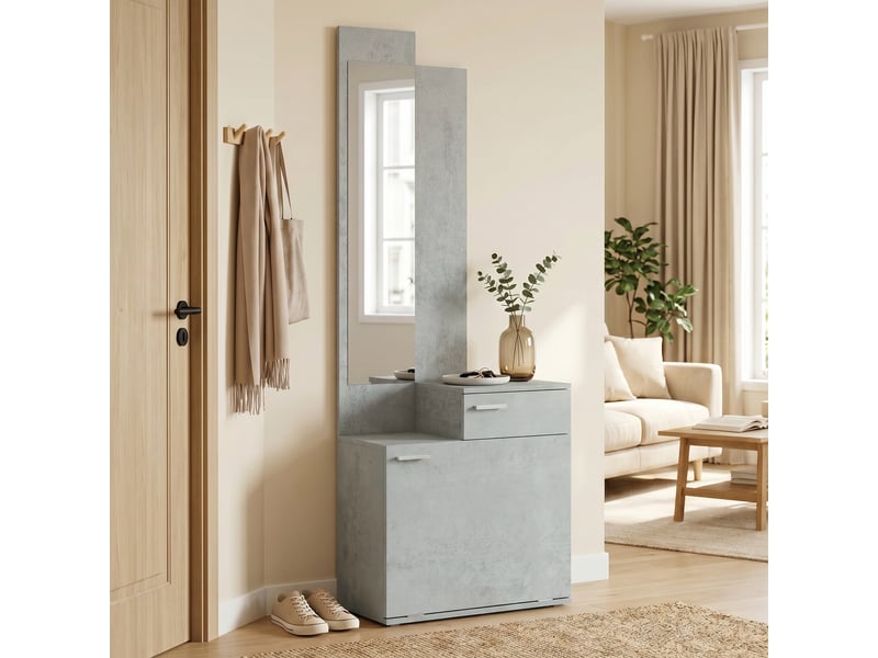  Ensemble meuble d'entrée avec miroir, tiroir 61 x 30 x 170 cm gris  - Conforama C