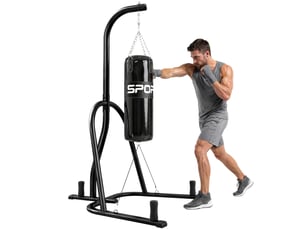 Support pour sac de frappe, support autoportant avec sac de frappe, cordon élastique, chaîne 360°, base en u, porte-disques, acier