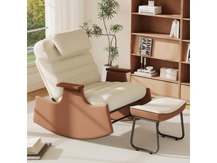Fauteuil à bascule avec repose-pieds - dossier réglable 3 positions, appui-tête & velours côtelé - beige