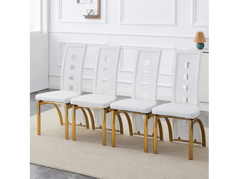  Lot de 4 chaises de salle à manger 43x49x102,5 cm motif géométrique métal polyuréthane (pu) blanc mat et doré  - Conforama C