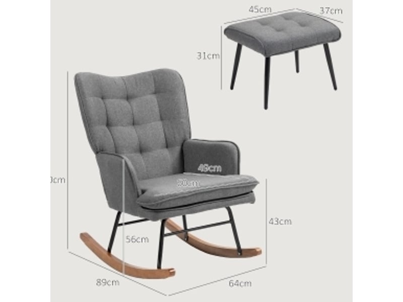 Fauteuil à bascule avec repose-pieds, dossier haut incliné, accoudoirs et rembourrage en polyester gris foncé - Conforama C