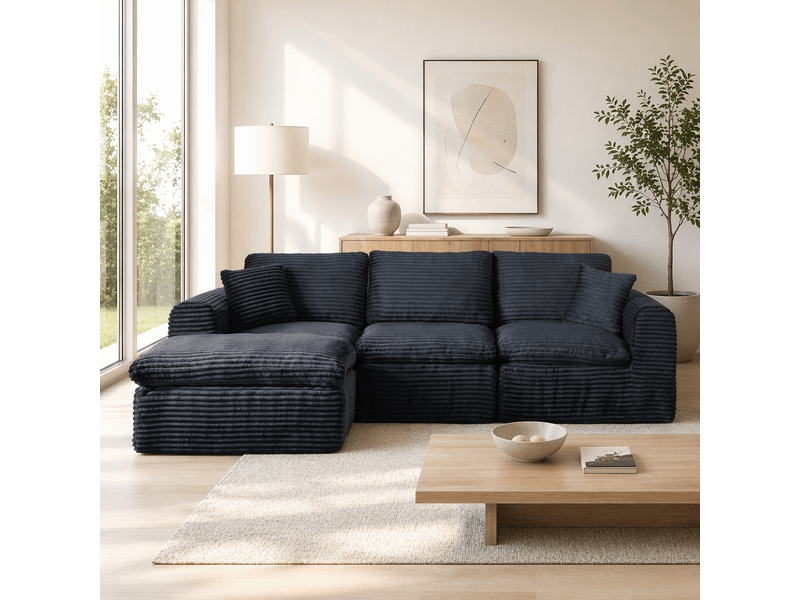 Canapé modulable 3 places 280x180x65 cm noir et bleu - Conforama B