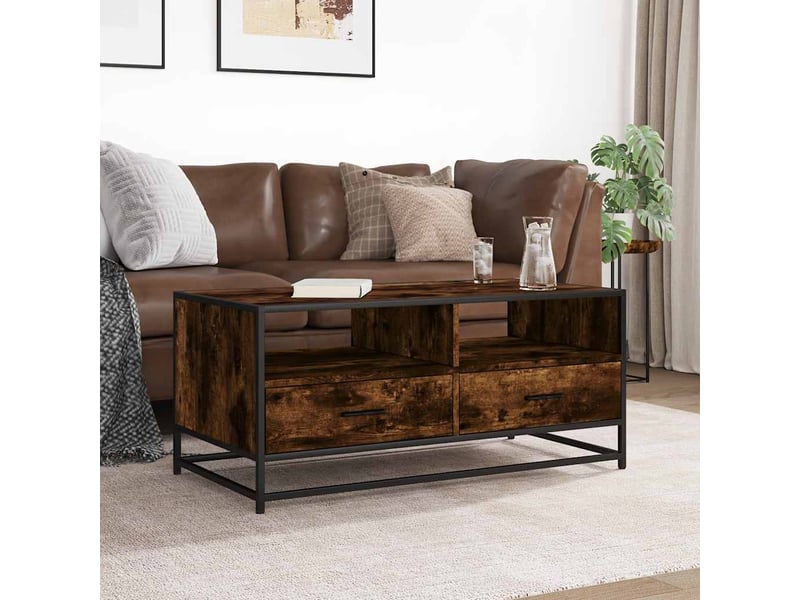  Table basse rectangulaire | table de salon chêne fumé 100x50x45 cm bois d'ingénierie et métal  - Conforama C