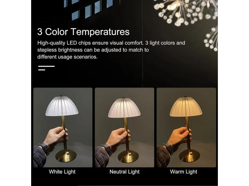  Lampe de chevet led sans fil rechargeable usb, commande tactile, 3 températures de couleur  - Conforama D
