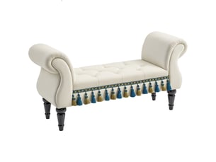 Banquette rembourrée, siège, design vintage, jusqu'à 150 kg, 117 x 40 x 58 cm, beige