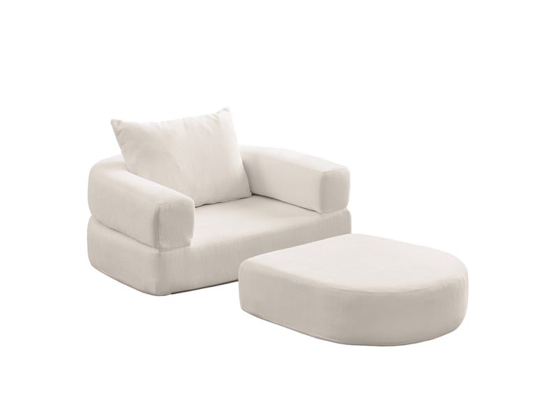  Fauteuil convertible pliable modulaire 1 place avec coussin, couchage d'appoint en chenille beige, 101 × 90 × 21 cm  - Conforama A
