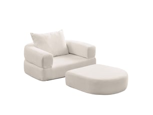 Fauteuil convertible pliable modulaire 1 place avec coussin, couchage d'appoint en chenille beige, 101 × 90 × 21 cm