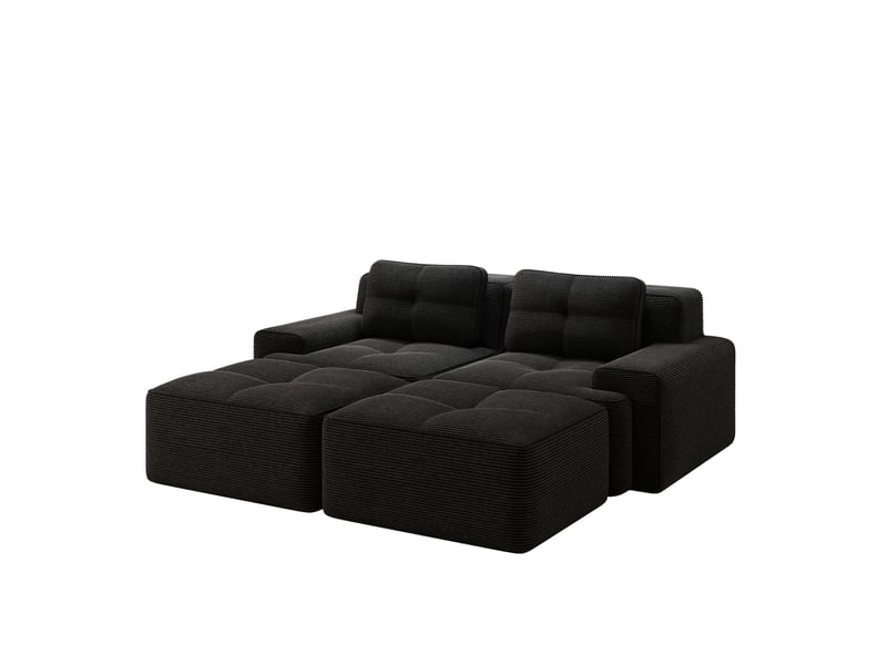 Canapé modulable ulevr 2 places en velours côtelé noir avec ottomans, assise profonde 74 cm, 204 x 177 x 69 cm, sans montage - Conforama A