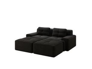 Canapé modulable ulevr 2 places en velours côtelé noir avec ottomans, assise profonde 74 cm, 204 x 177 x 69 cm, sans montage