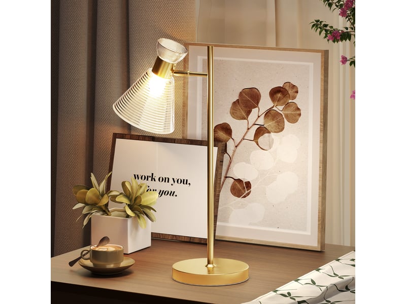  Lampe de table moderne avec abat-jour réglable en verre ambré et satiné, douille e27, dorée  - Conforama B