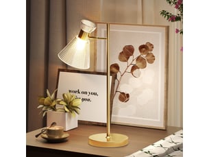 Lampe de table moderne avec abat-jour réglable en verre ambré et satiné, douille e27, dorée