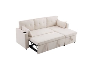 Canapé d'angle réversible convertible 3 places coton et lin beige coffre de rangement
