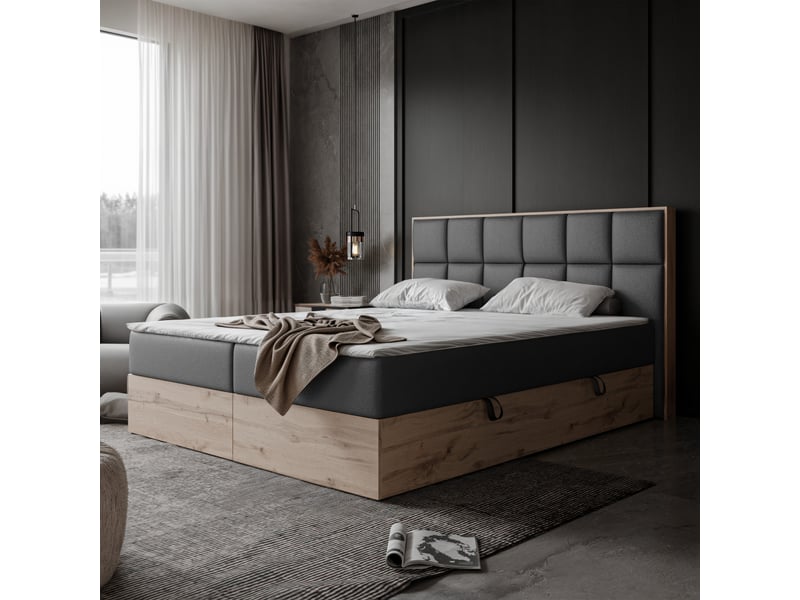 Lit adulte lavio ii - 120x200 cm - matelas ressorts + surmatelas - coffre de rangement - éco-cuir résistant noir LAVIO II - Conforama B