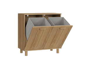 Meuble à linge 66 x 35 x 67 cm avec deux paniers basculants amovibles, mdf finition chêne