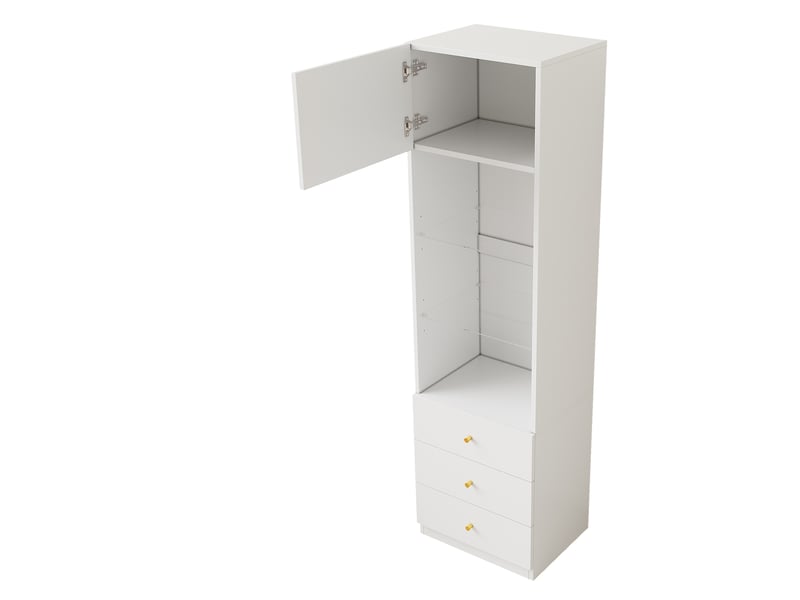  Armoire et meuble de rangement avec rangement pour chambre en mdf 80×50×200 cm et 50×40×180 cm blanc  - Conforama D
