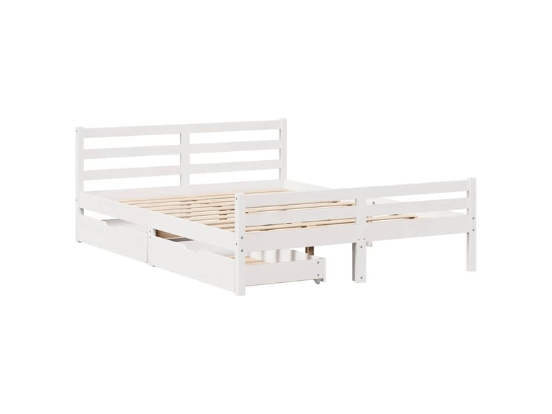 Lit double- lit adulte - cadre de lit sans matelas blanc 140x200 cm bois de pin massif - Conforama B