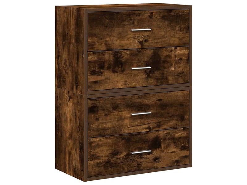  Lot de 2 armoire à tiroirs, commode avec 4 tiroirs chêne fumé bois d'ingénierie  - Conforama A
