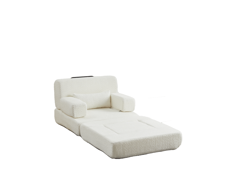 Fauteuil 1 place convertible 2-en-1 en chenille beige - Conforama D