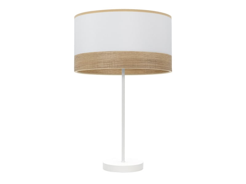  Fabrilamp olga grande lampe à poser blanc effet bois clair, abat-jour textile effet bois, 1 x e27, 62 cm 190071101 - Conforama A