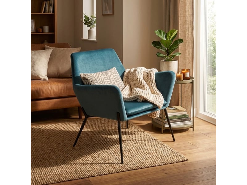  Fauteuil en velours design moderne pour salon nova - bleu  - Conforama B