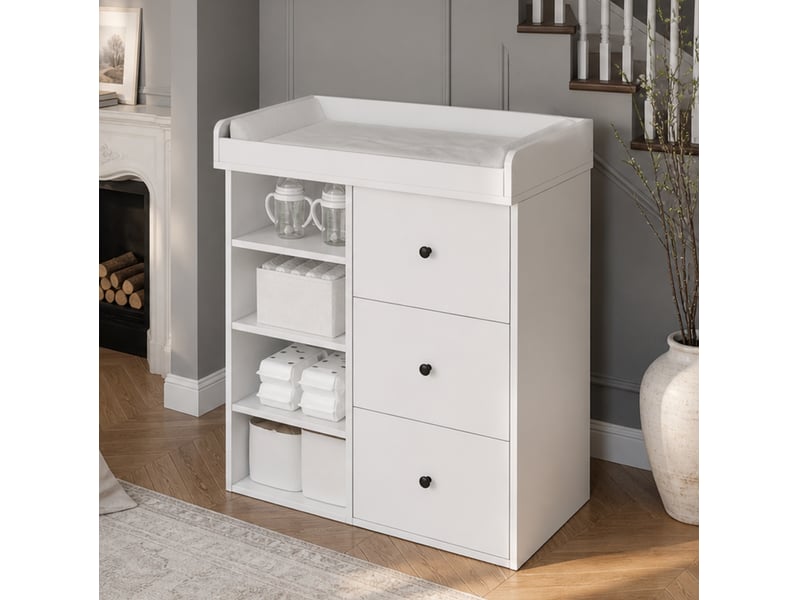 Commode à langer 2-en-1 avec 3 tiroirs 82x50x100 cm en mdf blanc - Conforama W