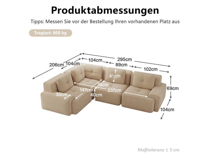  Canapé d’angle modulable profond velours côtelé beige – 295 x 206 x 69 cm Fay Lum - Conforama C