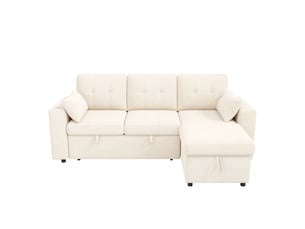 Canapé d'angle convertible 3 places 213x131x83 cm en chenille avec méridienne réversible, coffre de rangement, led, usb type-c - beige