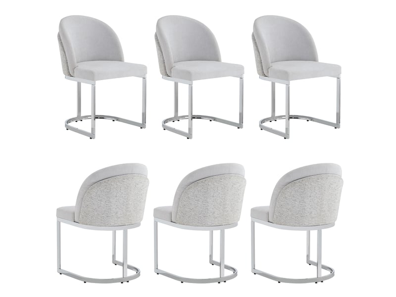 Lot de 6 chaises de salle à manger en tissu gris clair, pieds métal chromé, style design moderne élégant - Conforama A