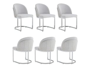 Lot de 6 chaises de salle à manger en tissu gris clair, pieds métal chromé, style design moderne élégant