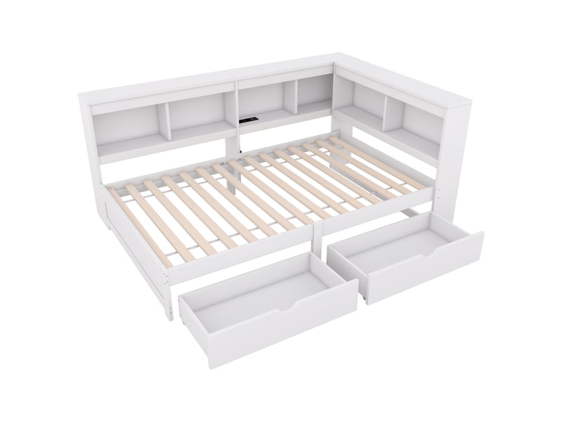  Lit banquette blanc 90x200 cm, 2 tiroirs, prise et 2 ports usb, sommier à lattes  - Conforama E