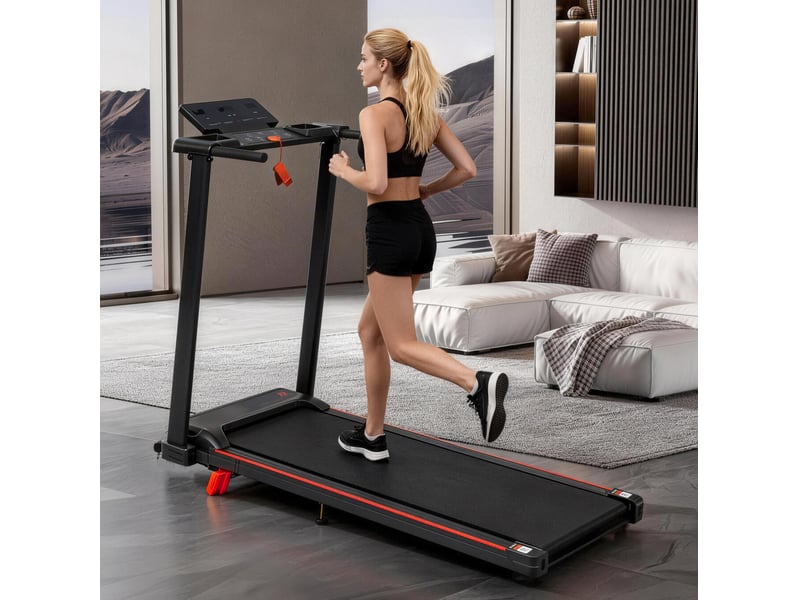  Tapis de course 115x51x100 cm pliable métal noir et rouge  - Conforama B