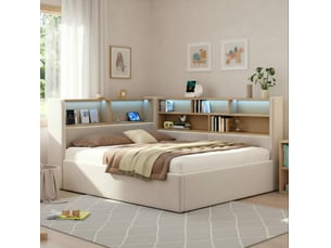 Lit avec rangement 140x190 cm <strong>ELVMI</strong> <strong></strong> coloris beige