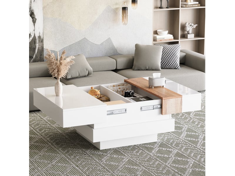  Table basse carrée 70x70x39 cm extensible avec rangement blanc et coloris bois naturel  - Conforama B
