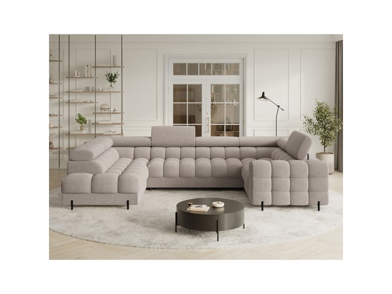  Canapé panoramique convertible factory 3 places beige – angle gauche avec coffre  - Conforama E