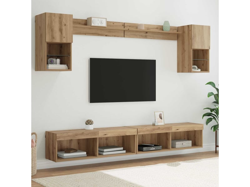  Unités murales tv avec led 6 pc chêne artisanal shl62454  - Conforama B