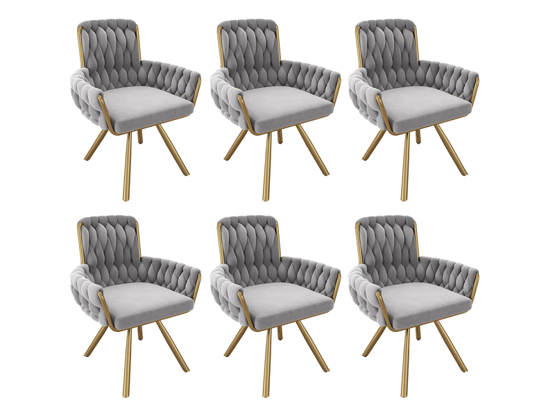  Chaises de salle à manger pivotantes 360° lot de 6 avec accoudoirs  - dossier haut, pieds métal, velours gris  - Conforama A