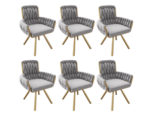 Chaises de salle à manger pivotantes 360° lot de 6 avec accoudoirs  - dossier haut, pieds métal, velours gris