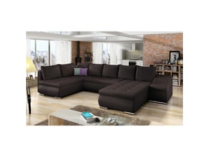 Canapé d'angle droit fixe MEUBLORAMA 6 places Polyester marron avec coffre de rangement