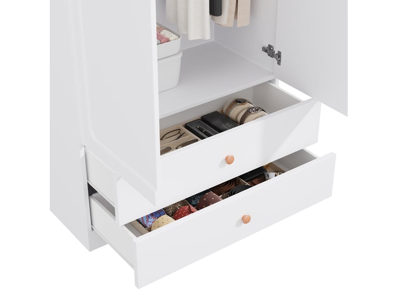  Armoire 6 portes blanche 270x45x200 cm avec 4 tiroirs et 4 penderies  - Conforama W