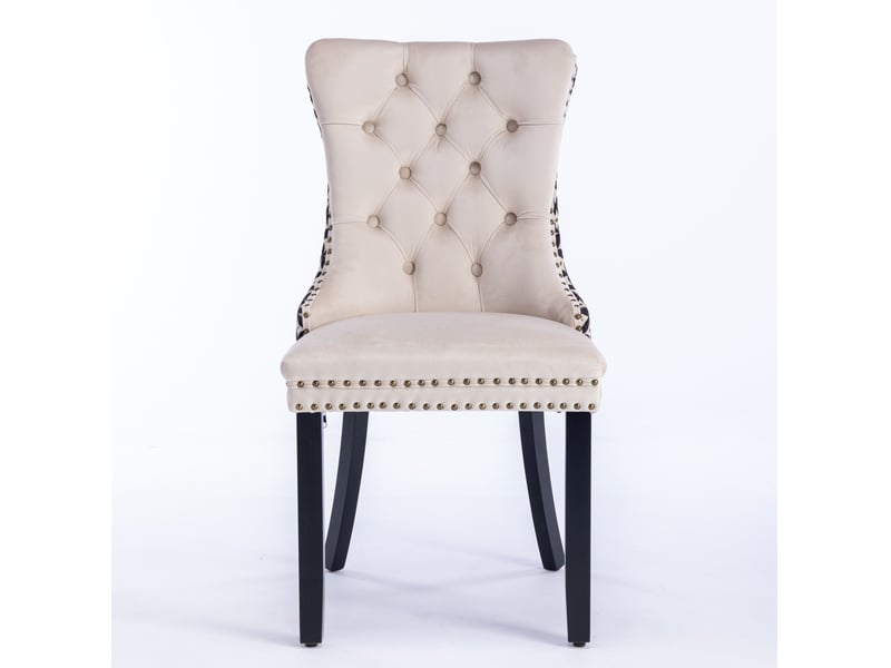  Lot de 2 chaises de salle à manger 65x50x95 cm beige et noir, velours et tissu, dossier capitonné classique  - Conforama B