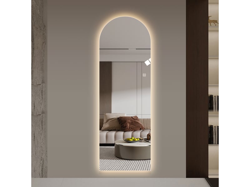  Miroir led pleine longueur arqué 165 x 50 cm, rétroéclairé et dimmable, 3 températures de couleur, commande tactile, mémoire et verre trempé  - Conforama B