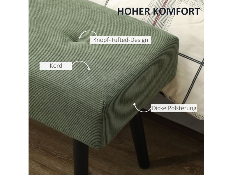  Banc rembourré 100 x 36 x 45 cm vert, velours côtelé polyester, pieds en acier, pour entrée et chambre  - Conforama E