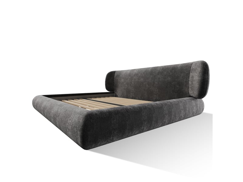 Lit double 140x190 cm avec tête de lit et sommier à lattes, lit adullte en chenille gris, sans matelas - Conforama R